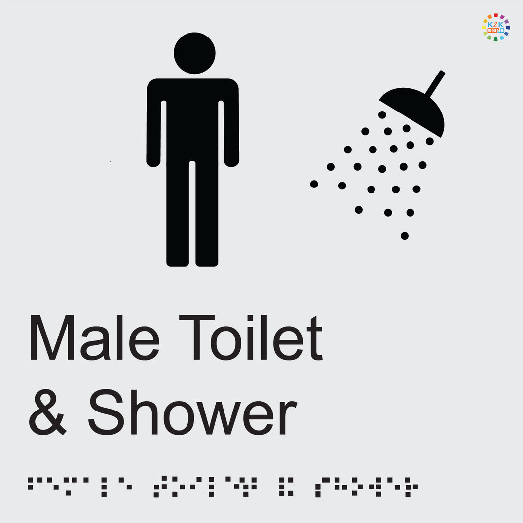 Male Toilet & Shower - Braille and Tactile Sign