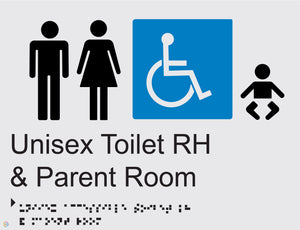 Unisex Toilet RH & Parent Room - Braille and Tactile Sign