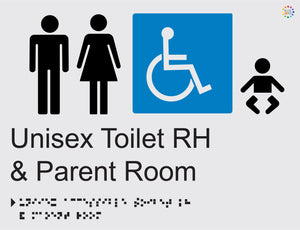 Unisex Toilet RH & Parent Room - Braille and Tactile Sign