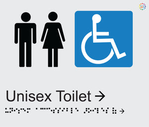 Unisex Toilets (Right) - Braille and Tactile Sign