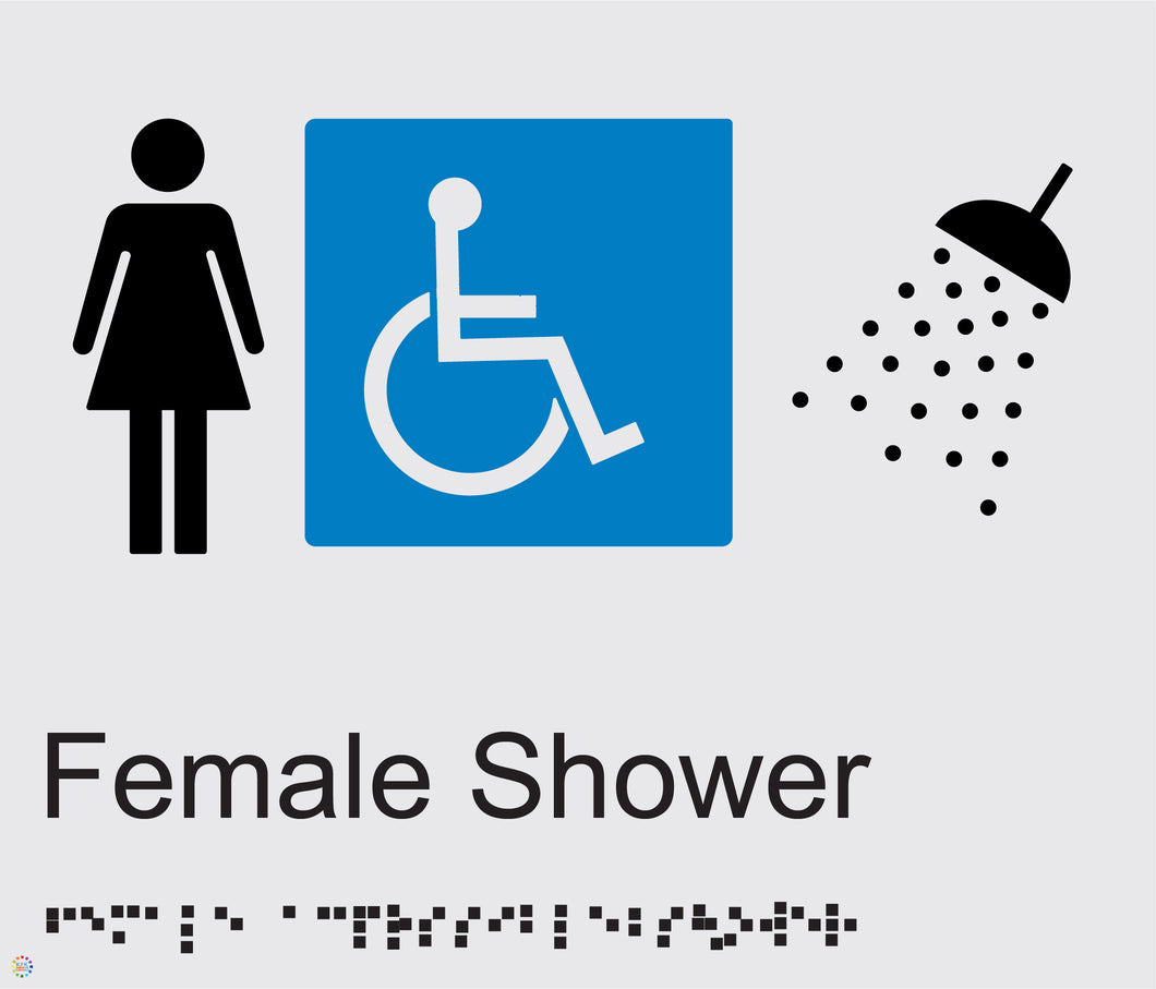 Female Disabled Shower - Braille and Tactile Sign