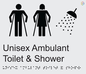 Unisex Ambulant Toilet & Shower - Braille and Tactile Sign