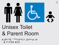 Unisex Toilet & Parent Room - Braille and Tactile Sign