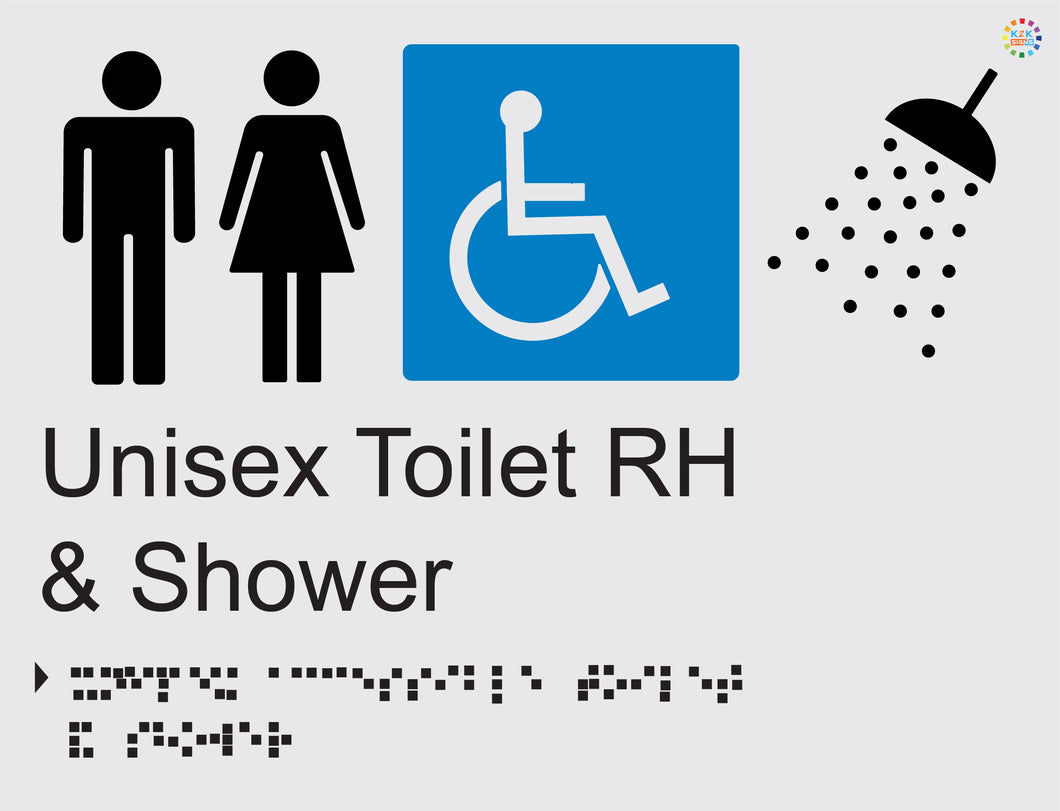 Unisex Disable Shower RH - Braille and Tactile Sign