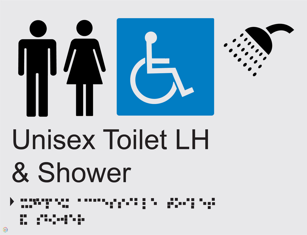 Unisex Disable Shower LH - Braille and Tactile Sign