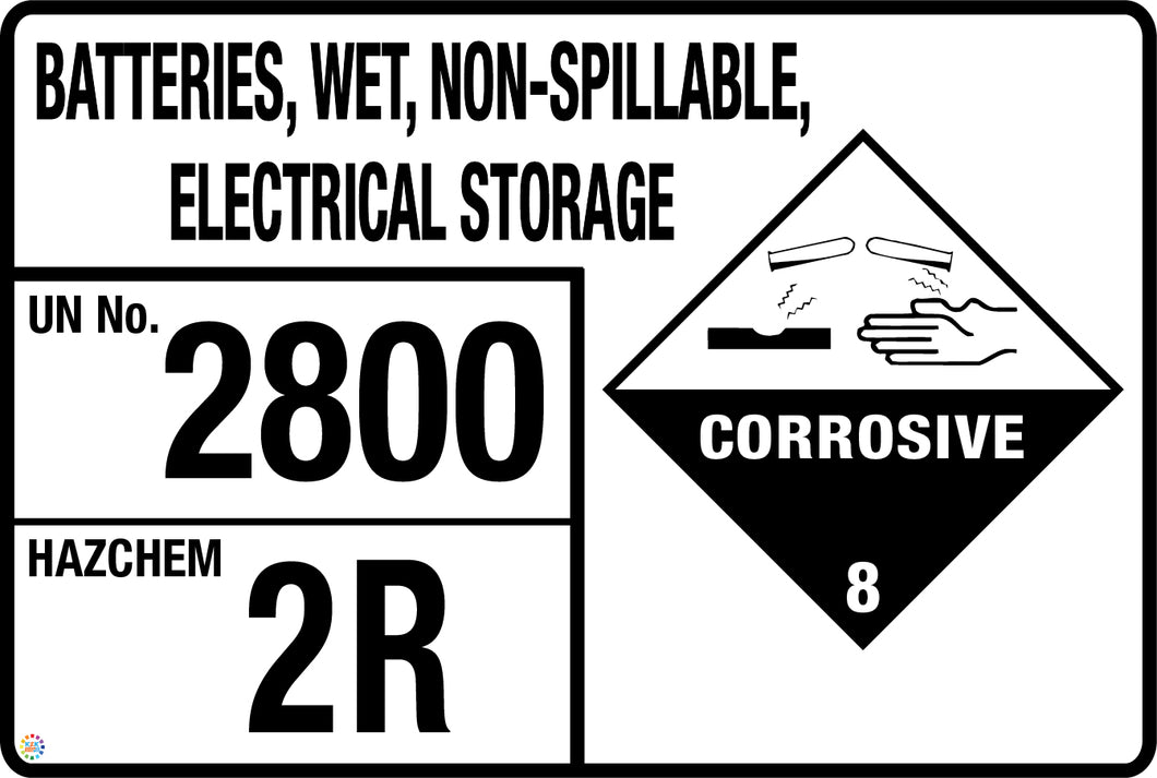 Batteries, Wet, Non-Spillable Electrical Storage Signage