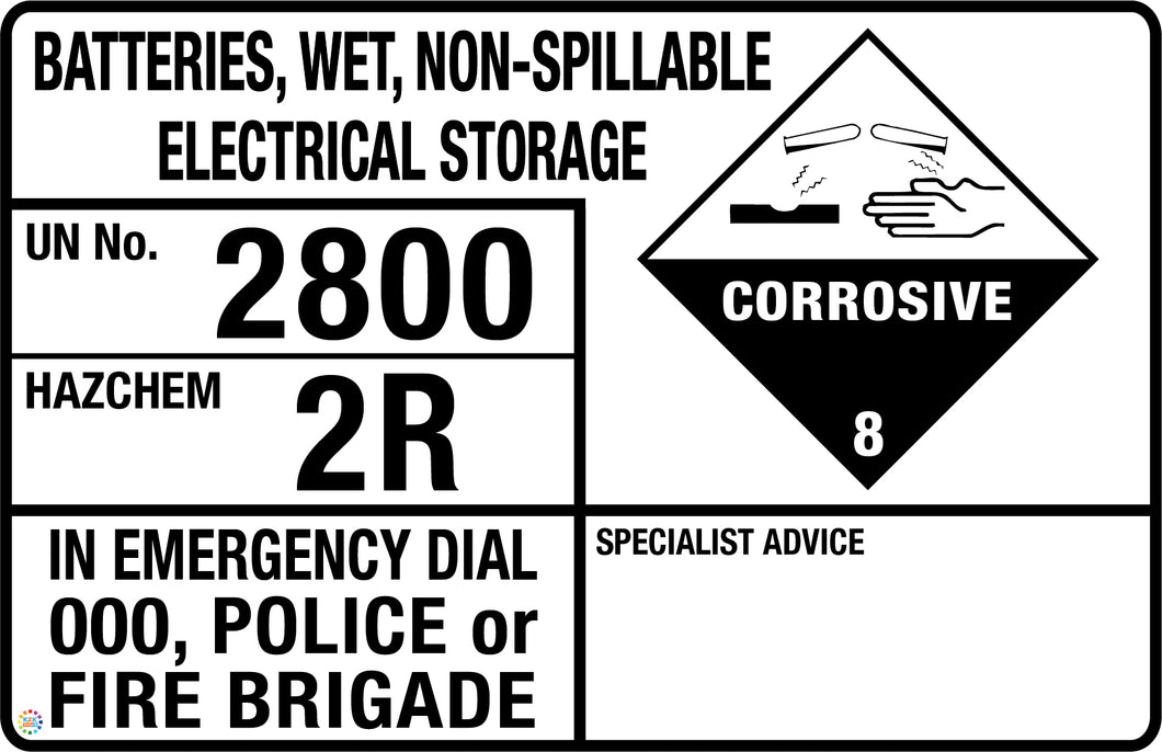 Batteries, Wet, Non-Spillable Electrical Storage (Transport Panel/Sign)