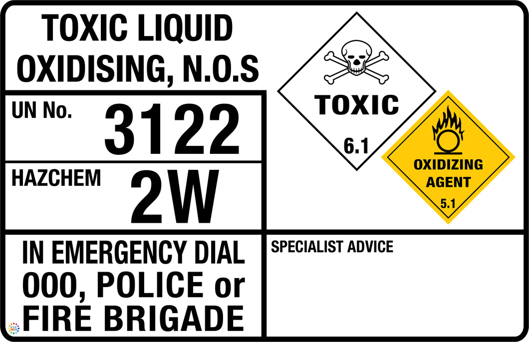 Toxic LIquid Oxidising, N.O.S Hazchem Panel Sign