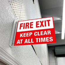 Load image into Gallery viewer, FIRE EXIT KEEP CLEAR AT ALL TIMES - DOUBLE SIDED OFF WALL SIGN