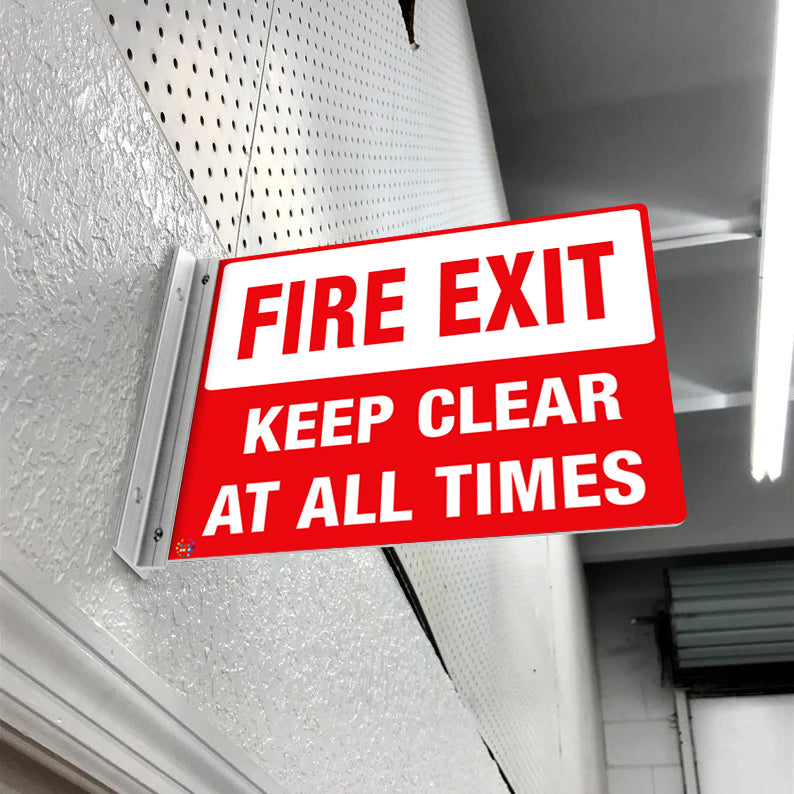 FIRE EXIT KEEP CLEAR AT ALL TIMES - DOUBLE SIDED OFF WALL SIGN