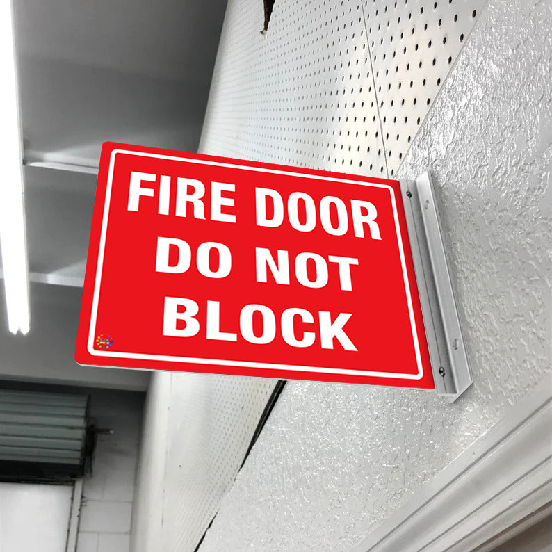 FIRE DOOR DO NOT BLOCK - DOUBLE SIDED OFF WALL SIGN