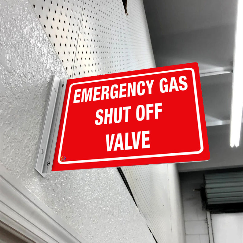 EMERGENCY GAS SHUT OFF VALVE - DOUBLE SIDED OFF WALL SIGN