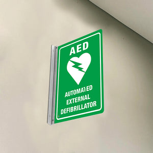 AED AUTOMATED EXTERNAL DEFIBRILLATOR - DOUBLE SIDED OFF WALL SIGN