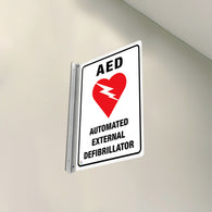 AED AUTOMATED EXTERNAL DEFIBRILLATOR (WHITE)  - DOUBLE SIDED OFF WALL SIGN