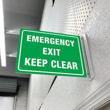 Load image into Gallery viewer, EMERGENCY EXIT KEEP CLEAR - DOUBLE SIDED OFF WALL SIGN