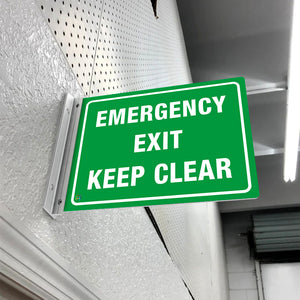 EMERGENCY EXIT KEEP CLEAR - DOUBLE SIDED OFF WALL SIGN