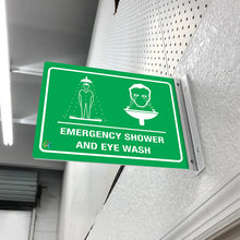 Load image into Gallery viewer, EMERGENCY SHOWER AND EYE WASH - DOUBLE SIDED OFF WALL SIGN