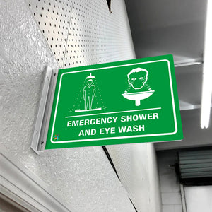 EMERGENCY SHOWER AND EYE WASH - DOUBLE SIDED OFF WALL SIGN