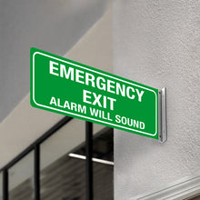 Load image into Gallery viewer, EMERGENCY EXIT ALARM WILL SOUND - DOUBLE SIDED OFF WALL SIGN