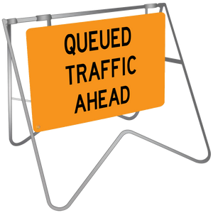 Queued Traffic Ahead - Swing Stand & Sign