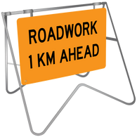 Roadwork 1KM Ahead - Swing Stand & Sign