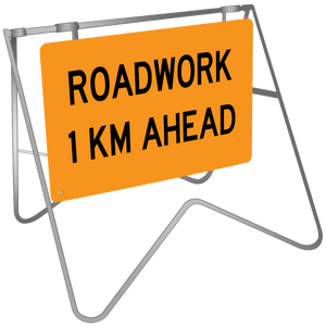 Roadwork 1KM Ahead - Swing Stand & Sign