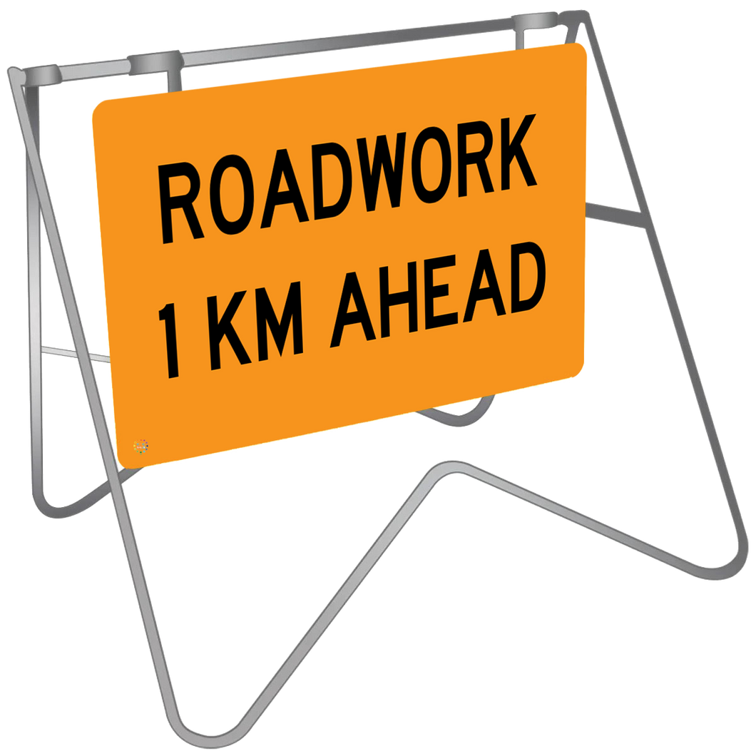 Roadwork 1KM Ahead - Swing Stand & Sign