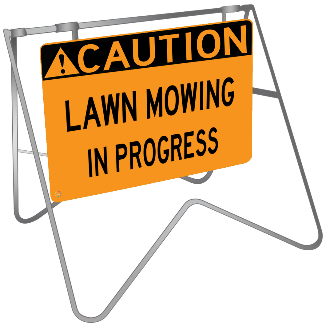 Swing Stand & Sign – Caution Lawn Mowing In Progress