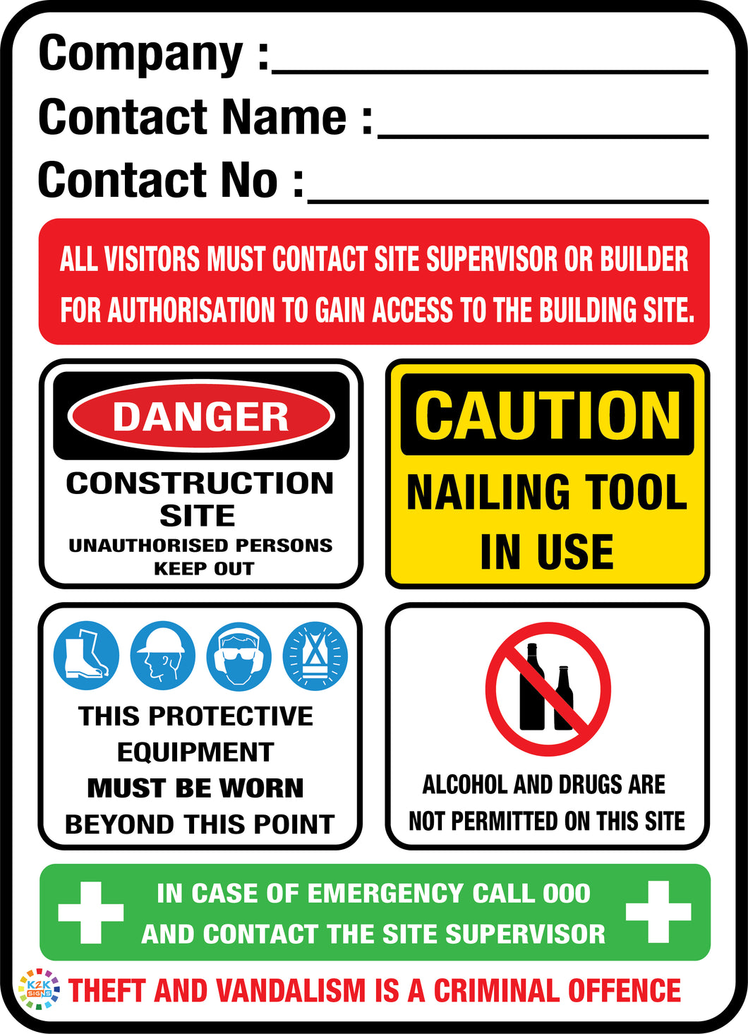 Company Builder Construction Site Sign | K2K Signs Australia